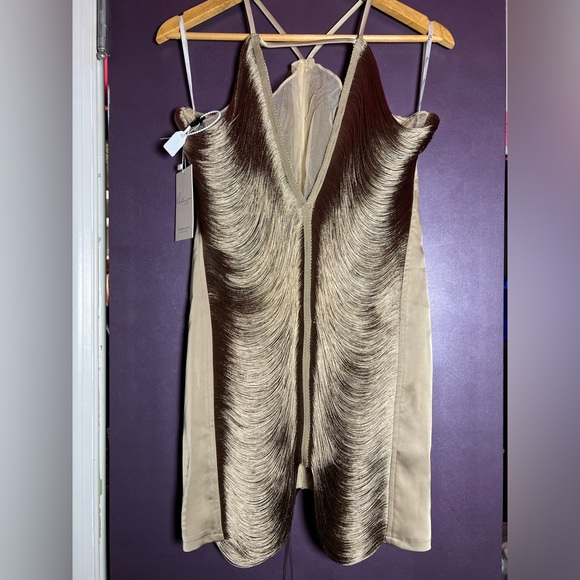 Bluma Halterneck Fringe Mini Dress In Olive — Medium - Picture 3 of 10